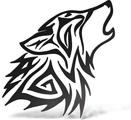 ERREINGE Sticker LUPO TRIBALE NERO DX Adesivo prespaziato in PVC per Decalcomania Parete Murale Auto Moto Casco Camper Laptop - cm 12