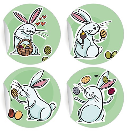 24 komische Osterhasen Aufkleber | Sticker zu Ostern, MATTE universal Papieraufkleber für Einladungen, Geschenke, Sticker selbstklebende Etiketten - Paket Brief Deko (ø 45mm)