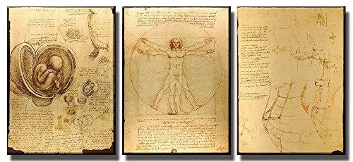 time4art Leonardo Da Vinci Print Canvas 3 Bild 3 x 40x30cm Leinwand auf Keilrahmen