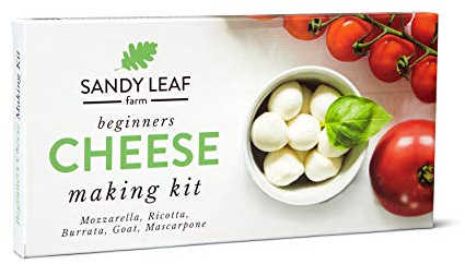 Sandy Leaf Farm Cheese Making Kit - Make 5 Different Cheeses, Homemade, DIY Ricotta, Burrata, Goat, Mascarpone, and Mozzarella Cheese Making Kits for Beginners w/ Vegetarian Rennet & Cheese Cloth