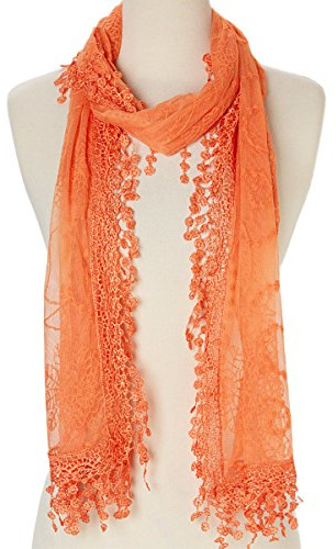 Women's lightweight Feminine Lace teardrop fringe Vintage Mesh Crochet Tassel Scarf for Women