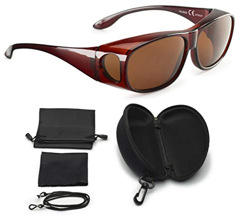 FALINGO Sonnenüberbrille Überzieh Sonnenbrille polarisiert CLASSIC EDITION UV 400 (Braun, Braun)