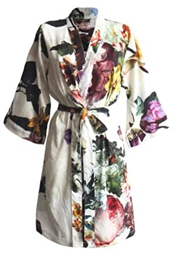 ESSENZA Kimono Fleur Ecru, M, 100% Baumwollsatin, Blumen Pfingstrosen Tulpen