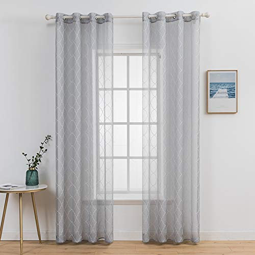 MIULEE 2er Set Voile Marokko Vorhang Sheer mit Ösen Transparente Optik Gardine Ösenschal Wohnzimmer Fensterschal Luftig Lichtdurchlässig Dekoschal für Schlafzimmer 245 x 140cm (H x B)