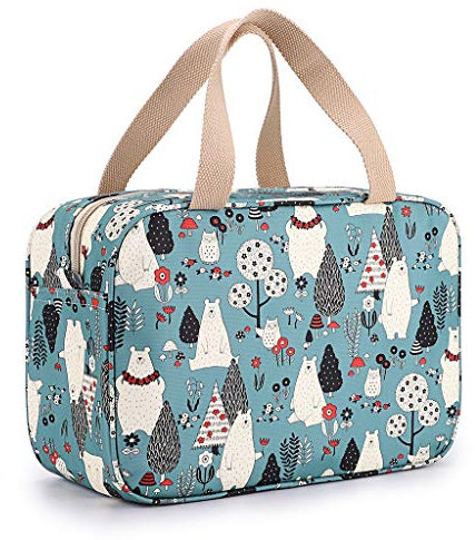 IGNPION Grande trousse de toilette de voyage étanche pour femme - Trousse de toilette de voyage - Sac de rangement pour maquillage - Sac de sport, Ours de la forêt bleue