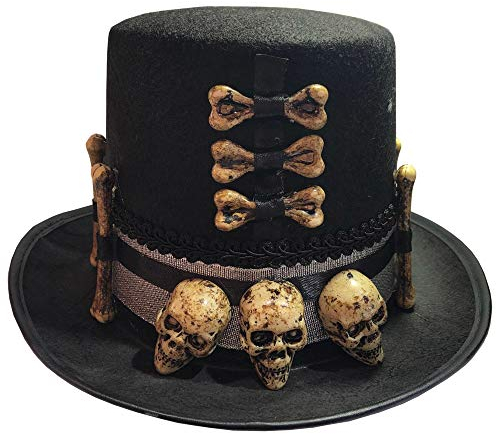 Nemesis Now Priest's Skull and Bone Top Voodoo Mütze mit Totenkopf und Knochen, Polyester, Schwarz, Einheitsgröße