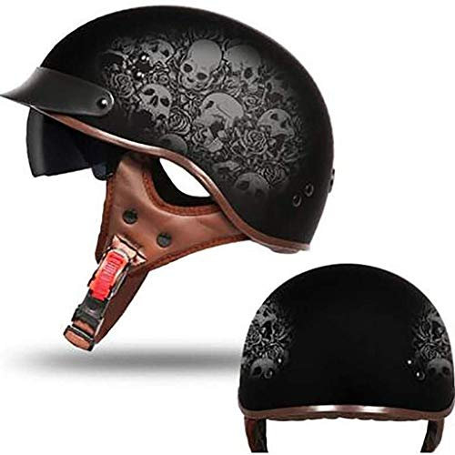 ZLYJ retrò Portatile Jet Caschetti, Motociclo Casco,retrò Harley Caschi Motociclo con Parasole, Certificato DOT, per Uomo Donna Biker Cruiser Scooter Touring (M-XXL)