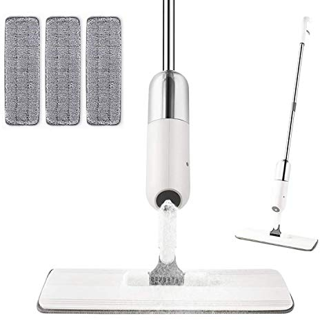 EZ SPARES Spray Mop for Floor Cleaning,with a Refillable Spray Bottle and 3 Washable Pads,Wet and Dry,Handle Mop for Home Kitchen Hardwood Laminate Wood Ceramic Tiles Floor Cleaning(White)