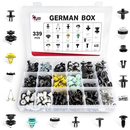 T&M Technics® Komplettes Set Kunststoff-Befestigungsclips für das Auto – Packung mit 339 Nieten, Clips und universellen Befestigungselementen für Fahrzeuge – Karosserie und Autozubehör