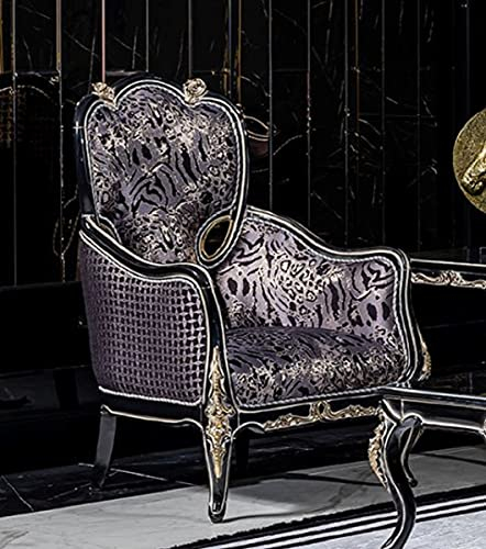 Casa Padrino Luxus Barock Wohnzimmer Sessel Lila/Schwarz/Gold - Handgefertigter Barockstil Sessel mit elegantem Muster - Barock Wohnzimmer Möbel