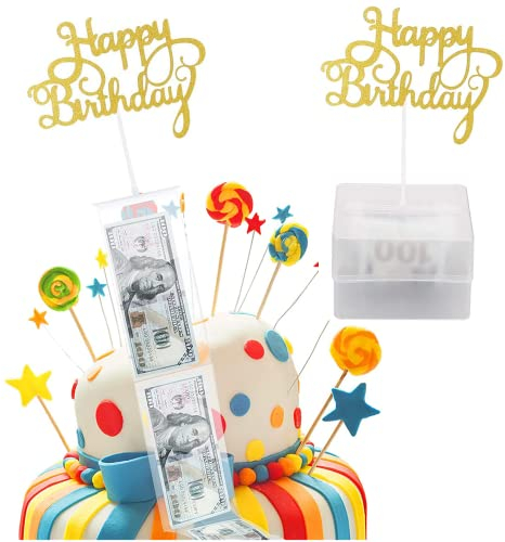 Kuchen Spardose Set,Wiederverwendbare Geld ziehen Box mit 20 transparenten Taschen für Geburtstagsfeier liefert Überraschungsgeschenk