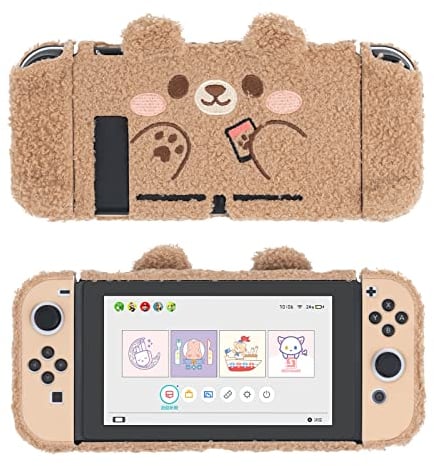 GeekShare Niedliche Plüsch-Schutzhülle, kompatibel mit Nintendo Switch und Joy Con – stoßdämpfend und Kratzfest – Plüschbär, für Spielekonsolen, Hülle