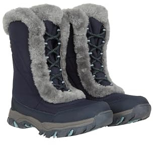 Mountain Warehouse Ohio Damen-Schneestiefel – Schneesichere Damen-Kunstfellschuhe, Getestet bis –20 °C, IsoTherm – Winter, Skifahren, Wintersport, Wandern Blau Damen-Schuhgröße 39 DE