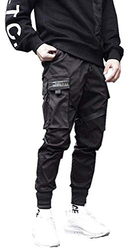 ORANDESIGNE Herren Cargohose Arbeit Kampf Techwear Hose Hip Hop Mehrere Taschen Tapered Hosen Schnalle Riemen Jogginghose Sweatpants
