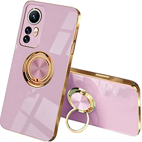 QIYIN Handyhülle für Xiaomi 12 Lite, Ultradünne Stoßfeste Schutzhülle für Damen, Bunt Silikon Case, Schützen Sie die Kamera Stoßstange Hülle mit Ringständer (Violett)