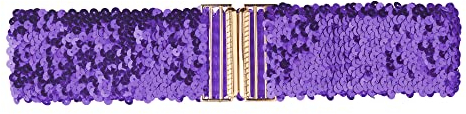 Allegra K Ceinture de taille élastique pour femmes, décoration de paillettes, boucles de verrouillage en métal, ceintures pour robes Violet clair 60cm/23.62