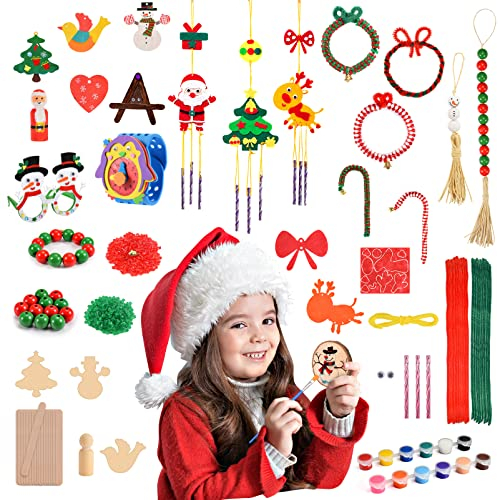 Weihnachts Adventskalender 2022 kinder: 24 DIY Bastelsets,Weihnachtsdekoration aus Holz für den Weihnachtsbaum,Weihnachtsstrumpf für Kinder | Christmas Dekoration für Drinnen | Draußen