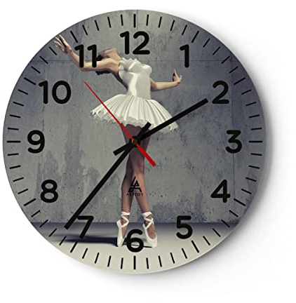 Modern Wanduhr Ballerina Weiß Wand 30x30cm Rund Klein Wand Uhr Glas Analog Zimmeruhren Küche Büro Wohnzimmer Glasuhr Wall Clock Dekoration Design Wanddekoration Küchenuhr C4AR30x30-4344