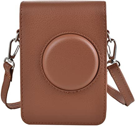 HIYQIN Mini EVO Carry Case, Protective Case Compatible with Fujifilm Instax Mini EVO, Mini EVO Leather Carry Bag with Removable Adjustable Strap - Brown