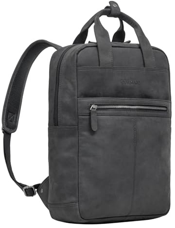 STILORD Bryn Leder Rucksack mit Laptopfach XL Business Rucksack Herren Damen Lederrucksack Groß für 16 Zoll MacBook Trolley Aufsteckbar Vintage Echt Leder Farbe:anthrazit