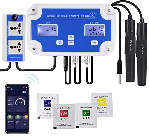 DANOPLUS Smart pH ORP-Controller mit Fernüberwachung und Dosierung per App im Wasser, 3-in-1-pH-/ORP-/Temperaturmessgerät mit austauschbaren Sonden für Hydrokulturen, Aquarien und Pools