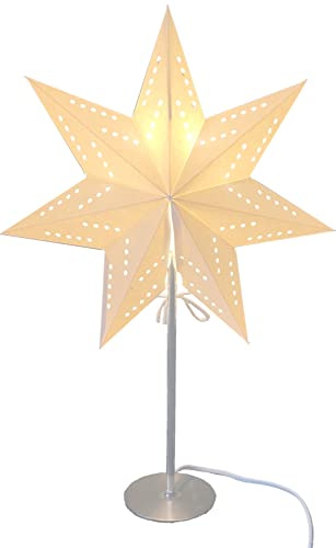 Seasonals - Standstern Stellar, 50 x 34 cm, creme/weiss, Edelstahlfuss, mit E14 Fassung und Schalter, 180 cm weisse Zuleitung, Wohnraumdekoration