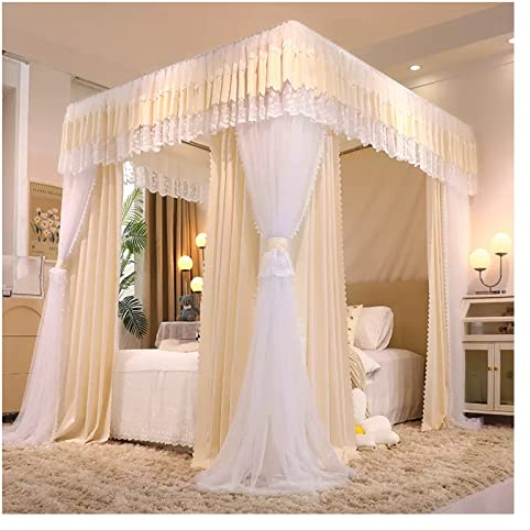 Betthimmel Luxus-Schlafzimmer-Bett-Baldachin, Vier-Jahreszeiten-Doppeldeck-Bett-Vorhang Mit Montagebügel, Für Einzel-Doppelbett, Einfach Zu Montieren (Color : Cream Yellow, Size : 200x220x210cm)