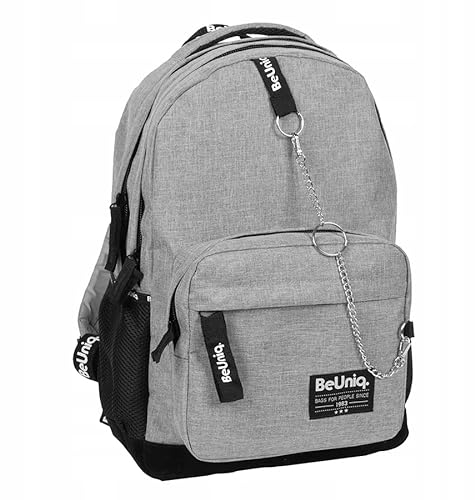 Schulrucksack für Jugendliche leicht und bequem Rucksack mit zwei Fächer und zwei Seitentaschen Sportrucksack für Jungen und Mädchen Grau