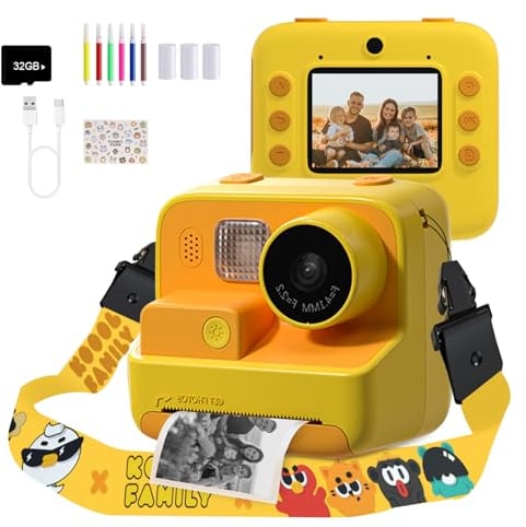 Mafiti K27 Cámara de Fotos Infantil con impresión instantánea, 48MP Cámara Digital sin Tinta, Cámara de Video 1080P con Tarjeta de 32GB incorporada, niños de 3 a 12 años (Orange)