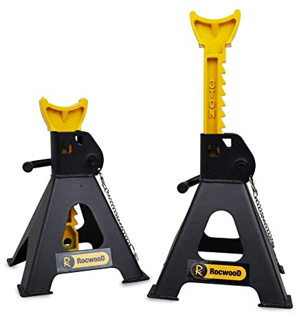 RocwooD Axle Stand 3 Tonne Ton Car Jack Ratchet Heavy Duty Repairing Tool Garage Workshop Safety Steel Lift Lifting Pair Of Stands