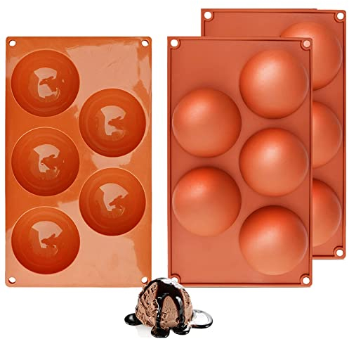 3 pièces de moules en silicone, Moule Forme Demi-Sphères 5 Cavités, Moule Silicone Chocolat pour boule de chocolat, gâteau, gelée, pudding, savon fait maison (Diamètre 8 cm)