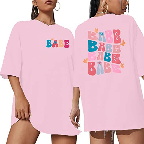 Bride Shirt Bride and Babe Oversized Shirts Retro Bachelorette T Shirt Wedding Vacation Short Sleeve Bachelorette Party Tops, Pink, Klein