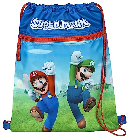 Undercover Turnbeutel mit Sicherheitsverschluss, mit Reißverschlusstasche, ca. 32 x 41 cm, Motiv: Super Mario