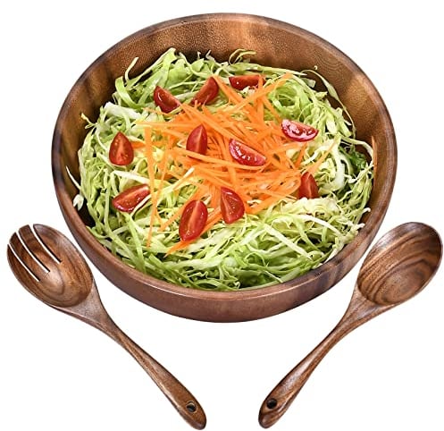 MYUANXI Grand saladier en bois d'acacia fait à la main pour fruits, légumes, salades de 24 cm