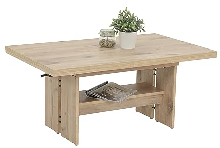Hela Tische, Funktionscouchtisch, Sofatisch, Wohnzimmertisch, Holzoptik melaminbeschichtet, Viking Oak, höhenverstellbar 50-60cm, ausziehbar 110-180cm