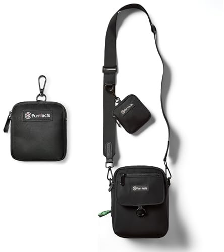 Purrfects Dog Walking Bag Unisex - Includes Mini Treat Pouch, Poop Bag Roll Dispenser, Adjustable Strap Durable Treat Pouch for Dog Training (Black)