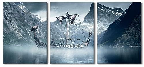 TFIAVSIN Zimmer-Wandbilder, schwarzes Segelboot, Wandkunst, Segelschiff-Gemälde, 3-teilige Leinwand, Fantasie-Landschaft, Kunstwerk, moderne Wohnkultur für Wohnzimmer, Giclée, gerahmt, fertig zum