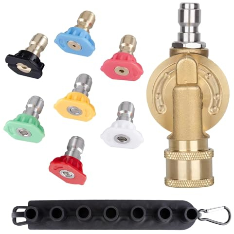 MARSTEK Pressure Washer Pivoting Coupler Kit - 240 Degree Rotation, Includes Gutter Cleaner Attachment, 7 Spray Nozzle Tips with Holder,1/4 Quick Connect - 4500 PSI