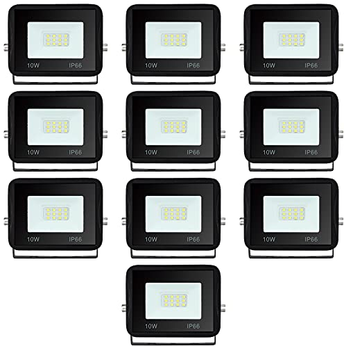 Sonnewelt LED Strahler Außen Fluter 10er 10W Aussenstrahler 900lm Flutlicht 3000k warmweiß IP66 Wasserdicht Außenstrahler für Sportplatz Rasenflächen Hinterhof Auffahrt Garage Flur Garten