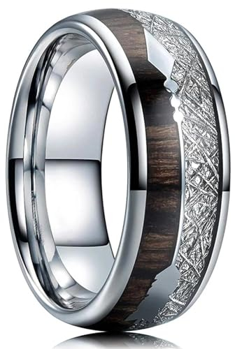BISONBLUE Ringe Herren Ring Damen Männer Rings Geschenk Mode Mann Ringe Holz Party Ring Band für Männer Dekoration 12 Silber