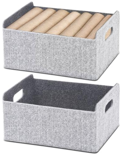 RANJIMA Aufbewahrung Filz, 2er Set stabiler Filzkorb in grau, Aufbewahrungskorb Stoff Filzkörbchen für Regal und Kleiderschrank,Faltbarer Aufbewahrungsbox aus Filz Korb Box Organizer für Haushalt Büro