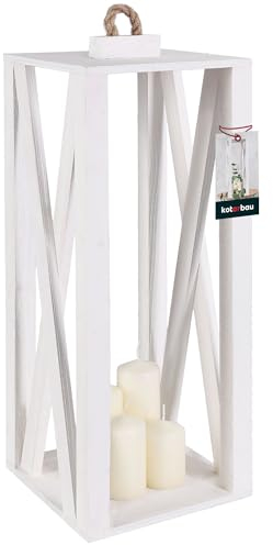 KOTARBAU® Lanterna in legno bianco, 20 x 20 x 50 cm, lanterna da giardino in legno, per esterni e interni, per soggiorno, per fiori e candele, lanterne per matrimoni