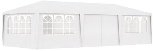 Willood Profi-Partyzelt mit Seitenwänden,UV-beständig Wasserbeständig Pavillon Festzelt Gartenpavillon Gartenzelt Garten Bierzelt 4×9 m Weiß 90 g/m²