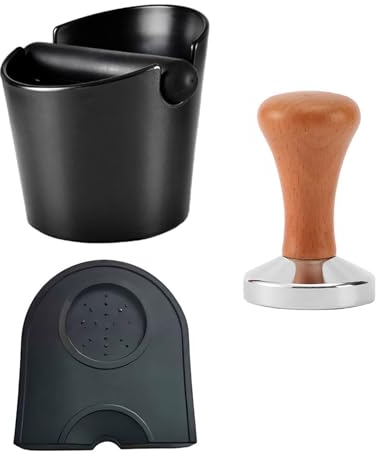 PengGengA Abklopfbehälter Abschlagbehälter für Siebträger mit Tampermatte Abschlagbox Knock Box für Kaffeesatz Kaffee Tamper Set 51mm