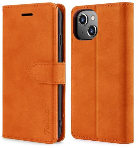 TOHULLE Case for iPhone 13, Premium PU Leather Wallet Case with Card Holder Kickstand Magnetic Closure Flip Folio Case Cover for iPhone 13 (6.1 Inch) - Orange