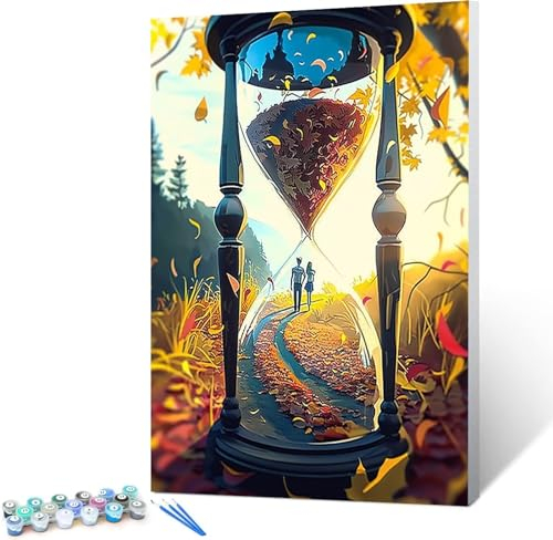 Peinture par numéros pour enfants débutantsAutomne, peinture à l'huile sur toile avec peintures et pinceaux, bricolage, décoration murale, chambre à coucher, Sablier 40x50cm (encadré)