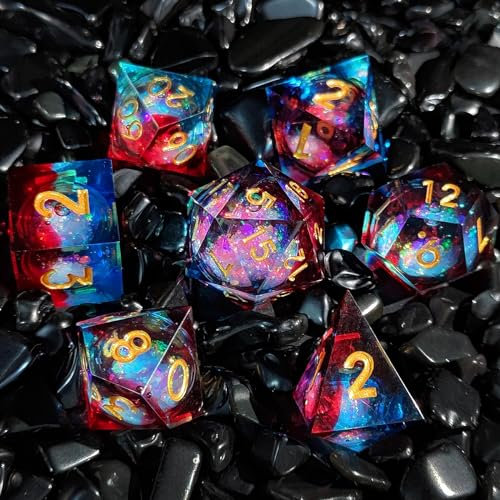 ORUZA 7 Stück Polyedrische Würfel Set Liquid Core Würfel D4 D6 D8 D10 D12 D20 D% DND Würfel für Dungeons and Dragons RPG MTG Pathfinder Rollenspiele Spielwürfel