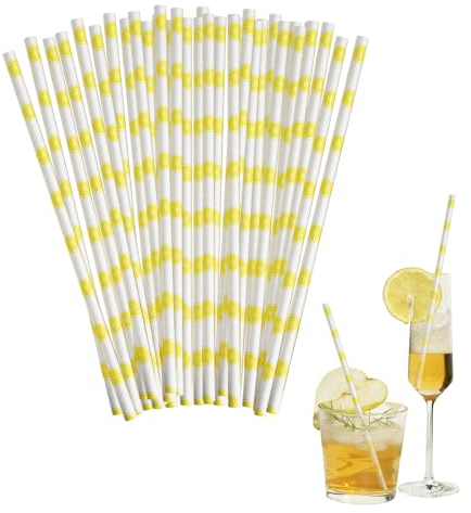 DAJISI 100 PCS Straws Drinking Paper, Paper Straws Drinking Printed with Lemon Drinking Straws Bubble Tea Straws Milkshake Straws Smoothie Straws for Anniversaries, Cocktail Party and Party