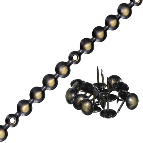 QUARKZMAN Tiras de Clavos para Tapicería, 1 Metro de Adornos Brillantes para Sofá, Cabecero, Silla, Muebles con Clavos para Tapicería (11 Mm Negro-Dorado)