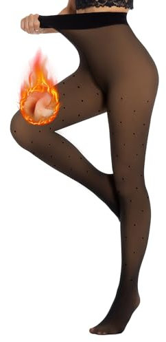 Yilanmy Thermo Strumpfhose Damen Winter Gefütterte Strumpfhose mit Polka Dots Muster Hohe Taille Schwarze Wärmende Strumpfhose